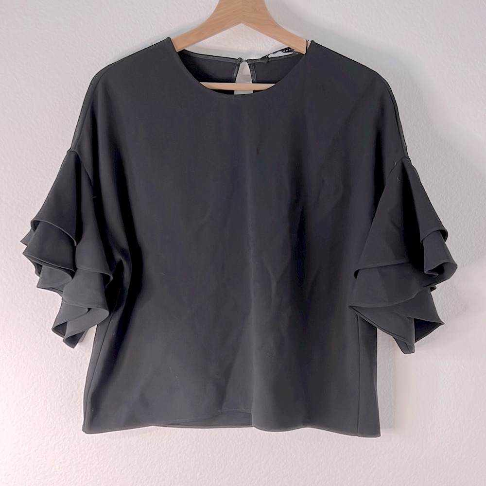 NWT Zara Woman black peplum sleeve dressy top size xs